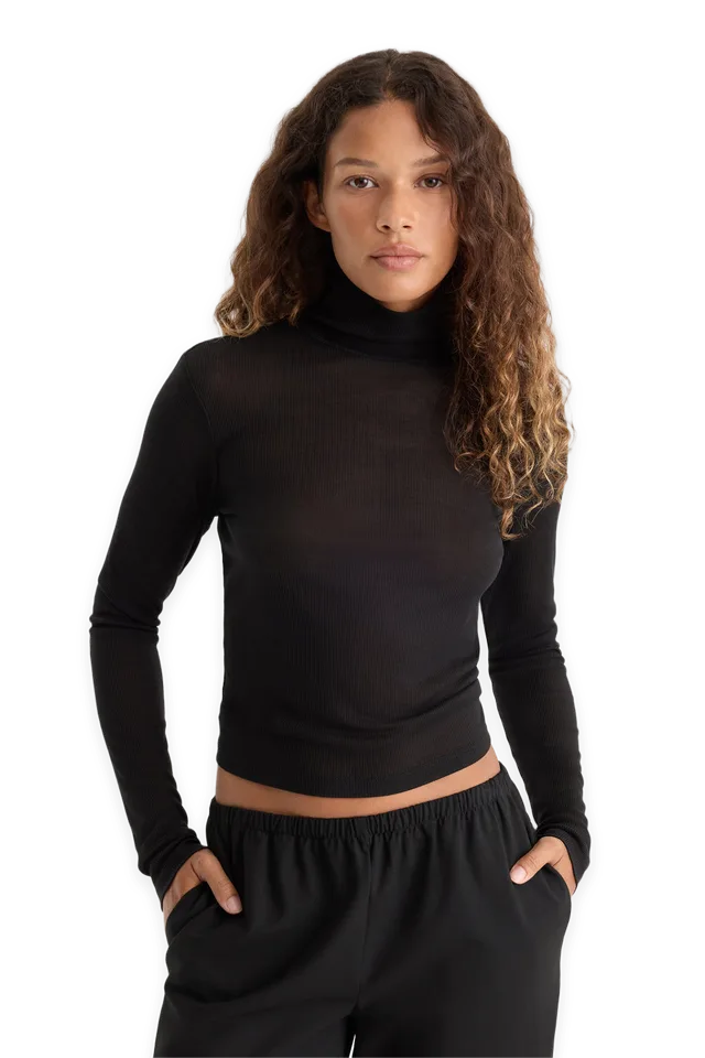 Good American THE SHEER RIB TURTLENECK
