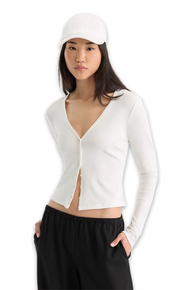 Good American THE RIB V NECK CARDIGAN