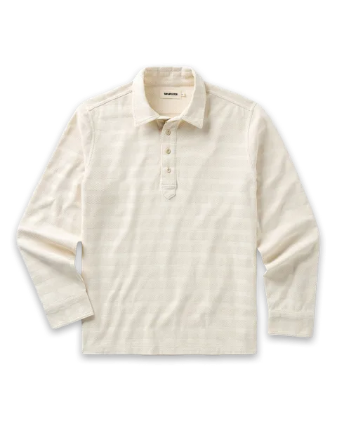 Taylor Stitch The Long Sleeve Polo in Vintage White Knit Stripe