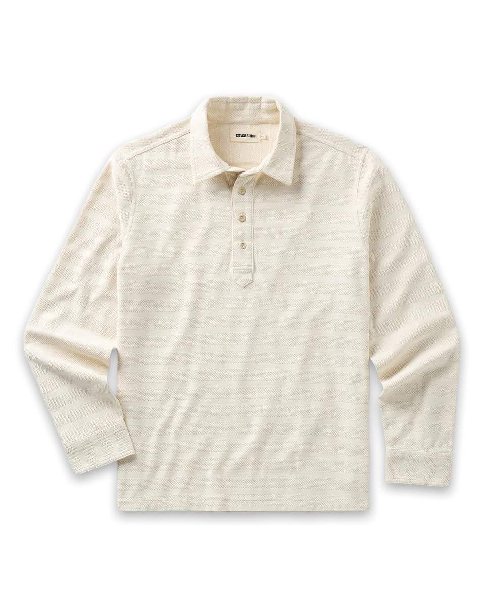 Taylor Stitch The Long Sleeve Polo in Vintage White Knit Stripe