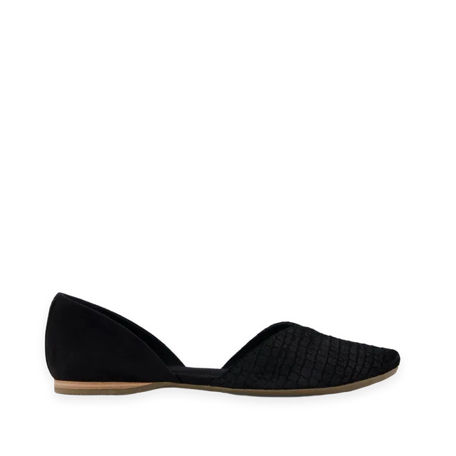 TOMS Womens Gemma D'Orsay Flat Black Croc Microsuede