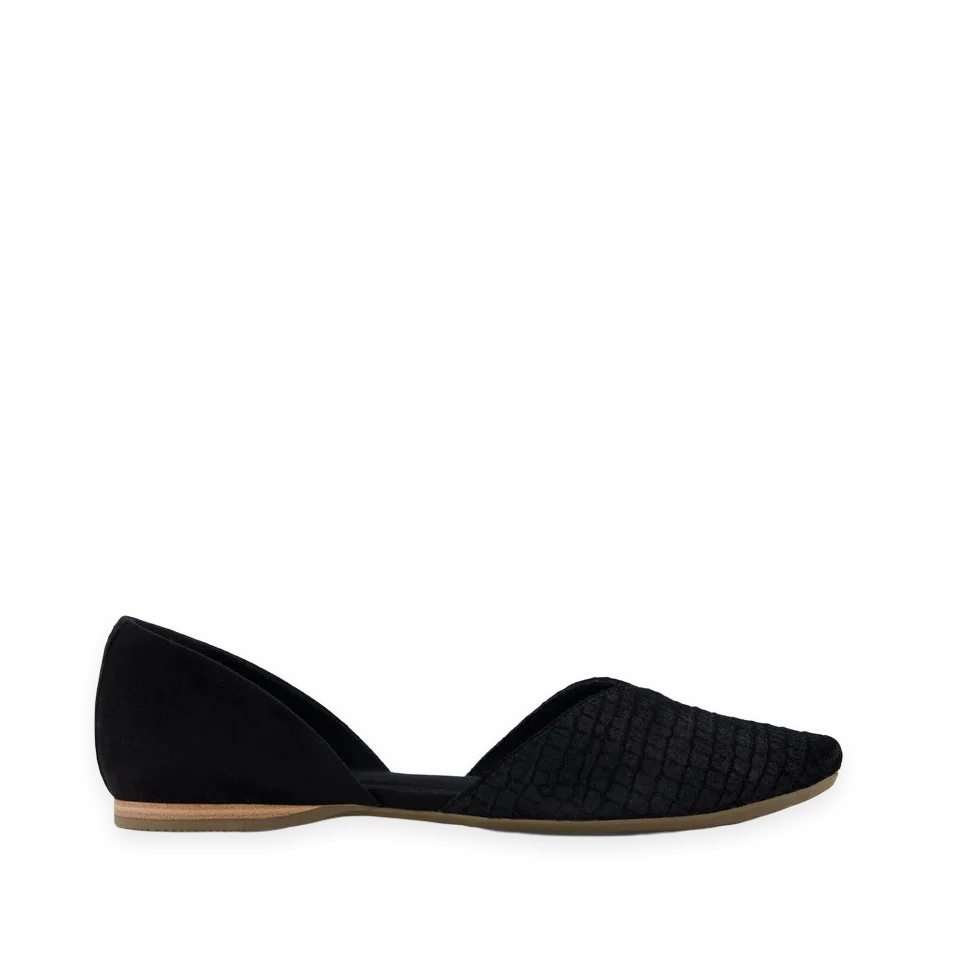 TOMS Womens Gemma D'Orsay Flat Black Croc Microsuede