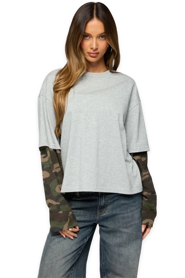 Edikted Ellesse Contrast Camo T Shirt