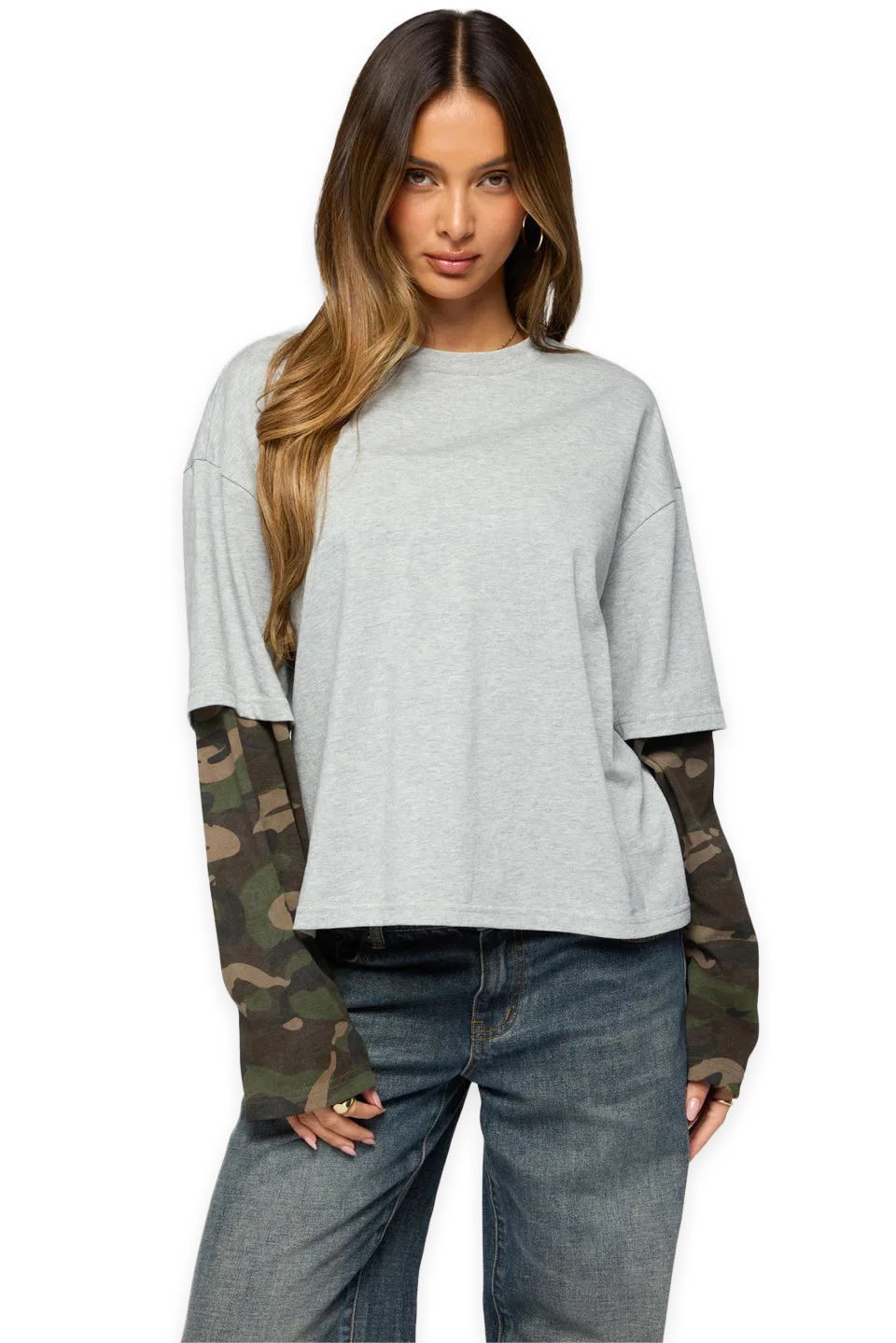 Edikted Ellesse Contrast Camo T Shirt
