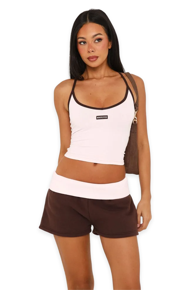 White Fox Higher Ground Fold Over Lounge Shorts Chocolate