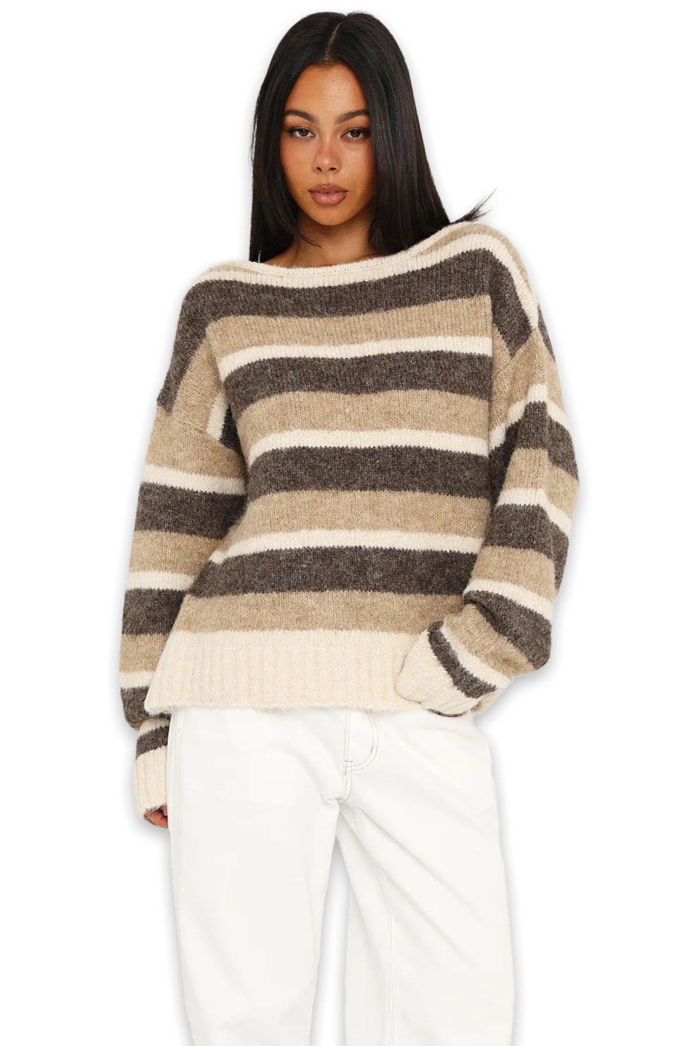 White Fox Softer Love Knit Sweater Neutral Stripe, photo 3