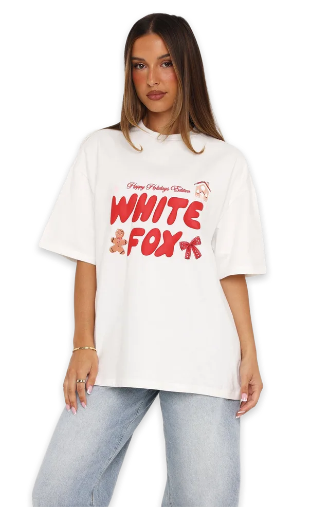 White Fox Merry & Bright Oversized Tee White