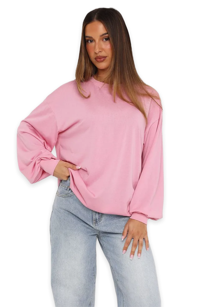 White Fox Comfy Girl Oversized Long Sleeve Tee Pink