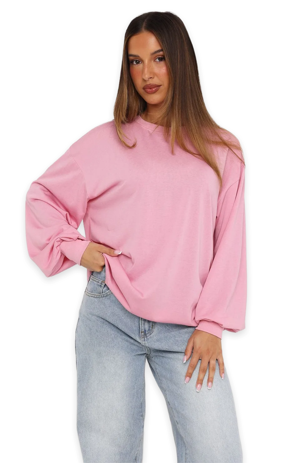 White Fox Comfy Girl Oversized Long Sleeve Tee Pink, photo 3