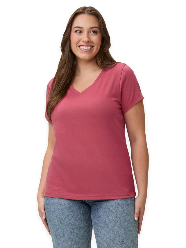 Fresh Clean Threads Coral Everyday V-Neck Tee