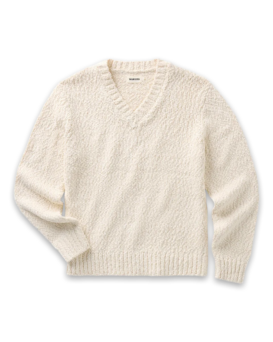 Taylor Stitch The Match V-Neck Sweater in Vintage White Slub