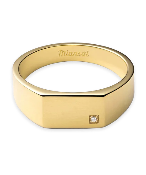 Miansai Miansai Gold Geo Signet Ring w/ Diamond