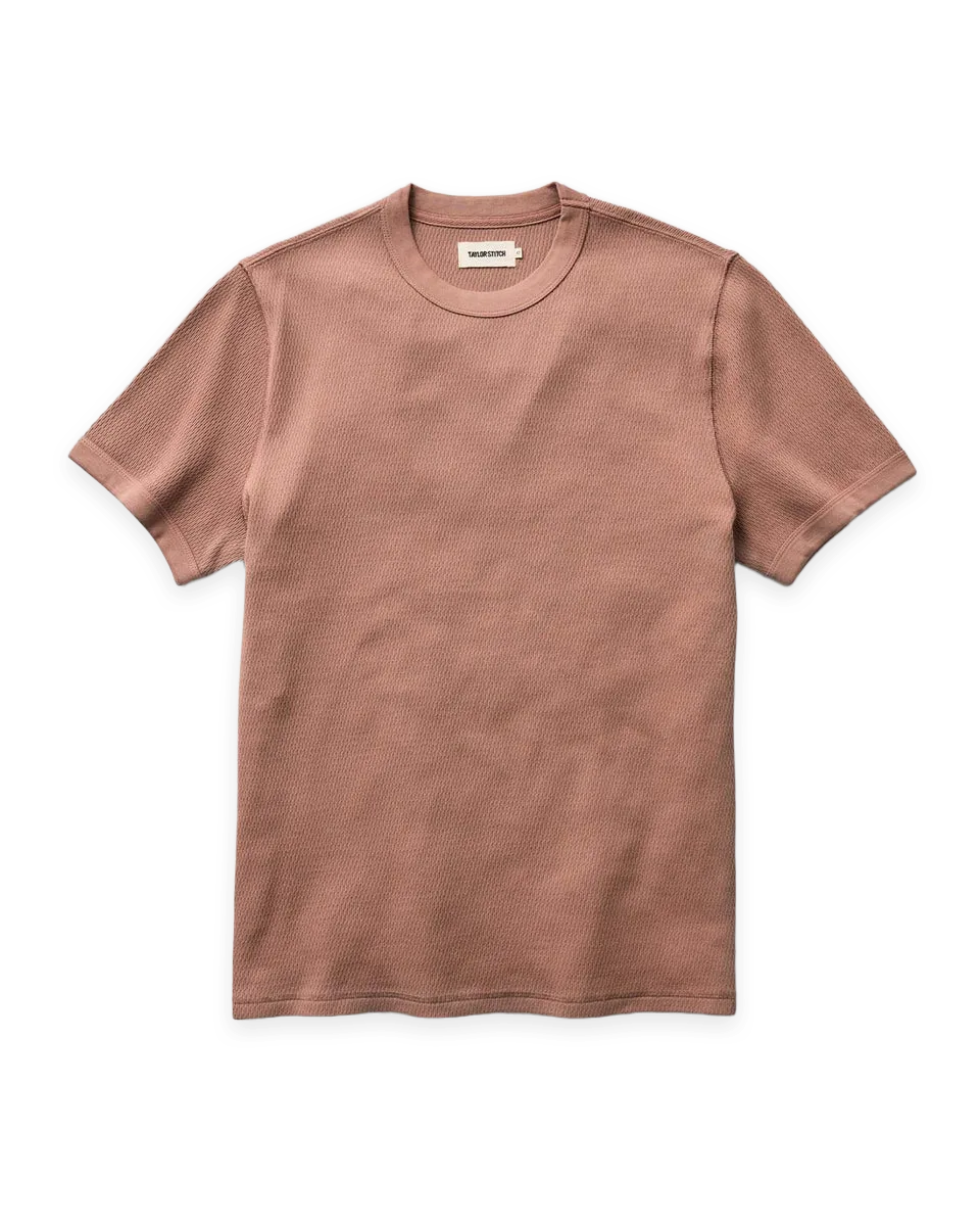 Taylor Stitch The Organic Cotton Short Sleeve Crew in Faded Brick Waffle