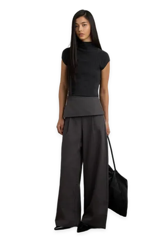 Oak + Fort WIDE LEG PANT WITH FOLDOVER WAIST