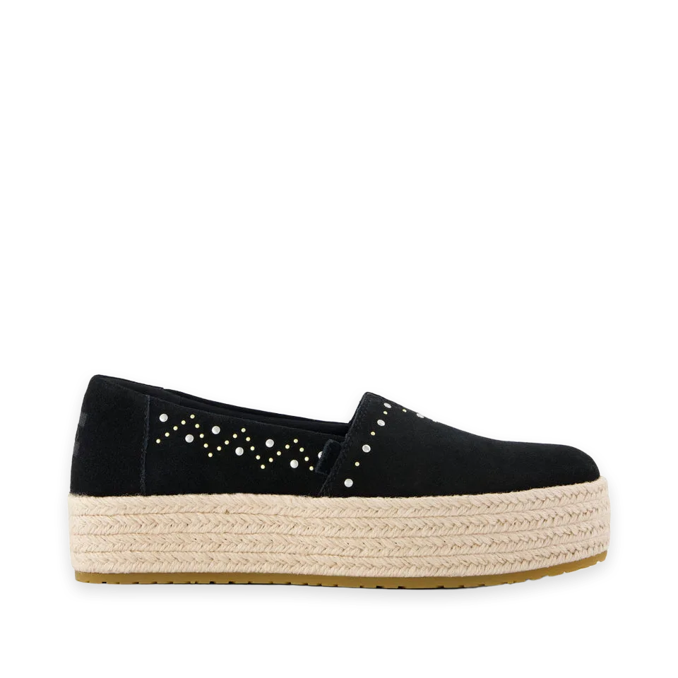 TOMS Womens Valencia Platform Espadrille Black Suede