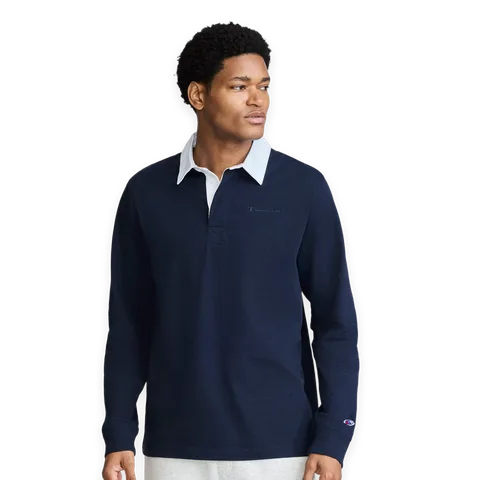 Champion Long Sleeve Rugby Shirt with Twill Collar, Embroided C Logo