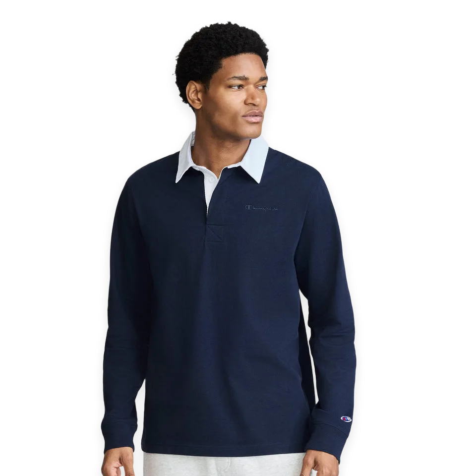 Champion Long Sleeve Rugby Shirt with Twill Collar, Embroided C Logo
