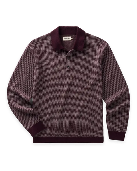 Taylor Stitch The Newton Sweater Polo in Burgundy Birdseye Merino