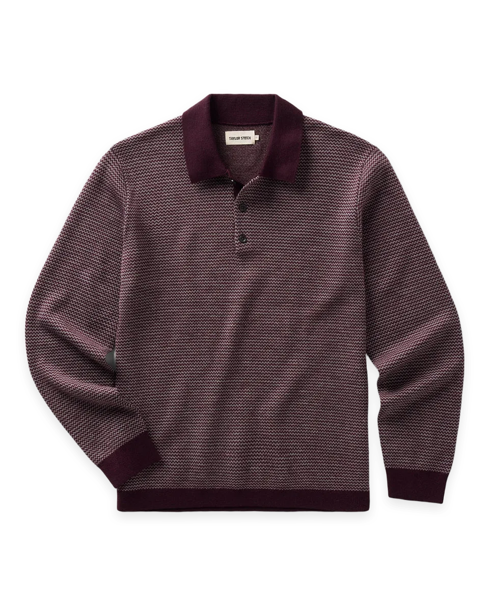 Taylor Stitch The Newton Sweater Polo in Burgundy Birdseye Merino