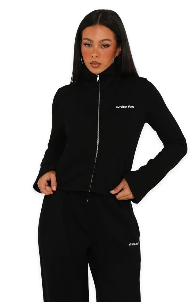 White Fox Not Changing Zip Front Funnel Neck Jacket Black