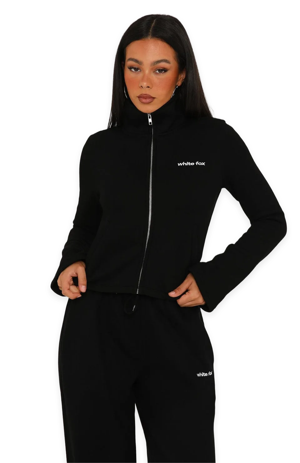 White Fox Not Changing Zip Front Funnel Neck Jacket Black, photo 2