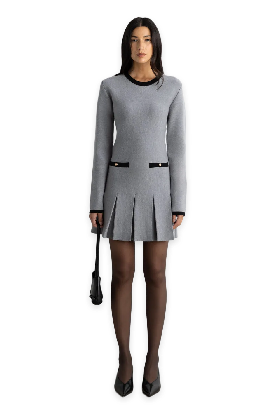 Oak + Fort CONTRAST TRIM PLEATED MINI DRESS