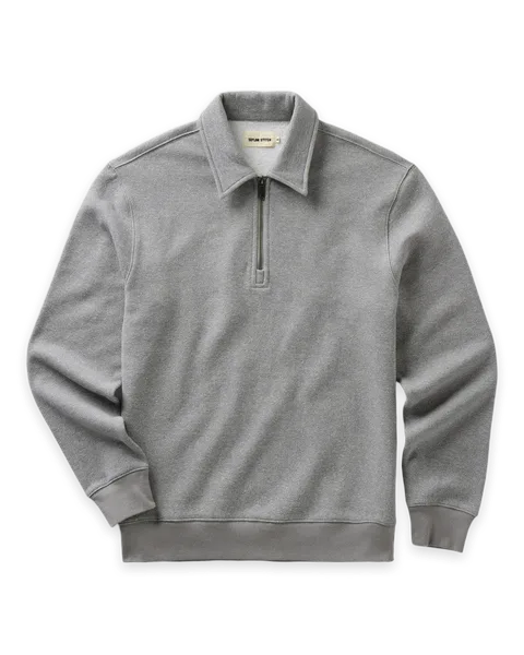 Taylor Stitch The Armor Quarter Zip in Heather Grey Cotton Hemp