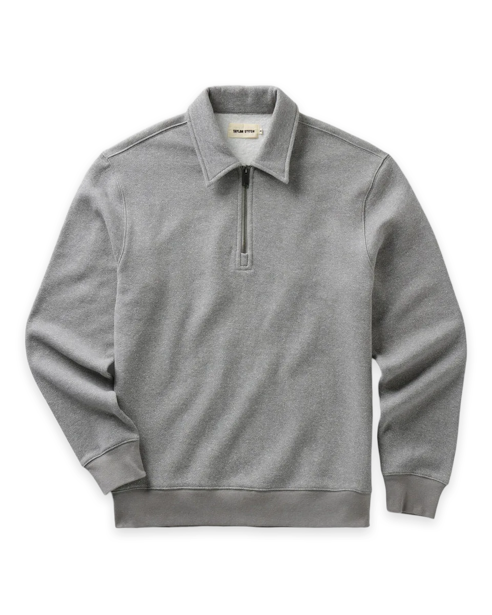 Taylor Stitch The Armor Quarter Zip in Heather Grey Cotton Hemp