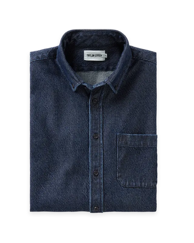 Taylor Stitch The Jack in Rinsed Indigo Japanese Jacquard Dot
