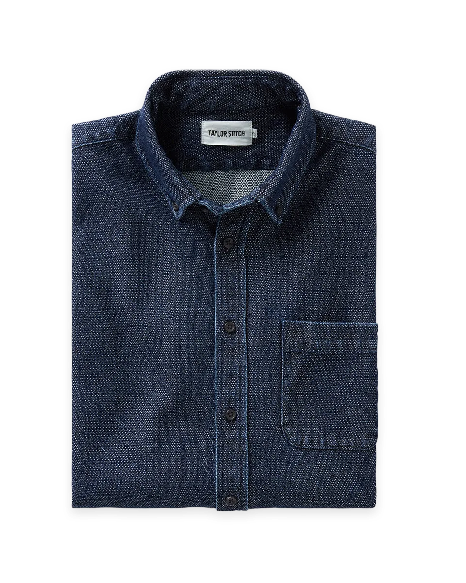 Taylor Stitch The Jack in Rinsed Indigo Japanese Jacquard Dot