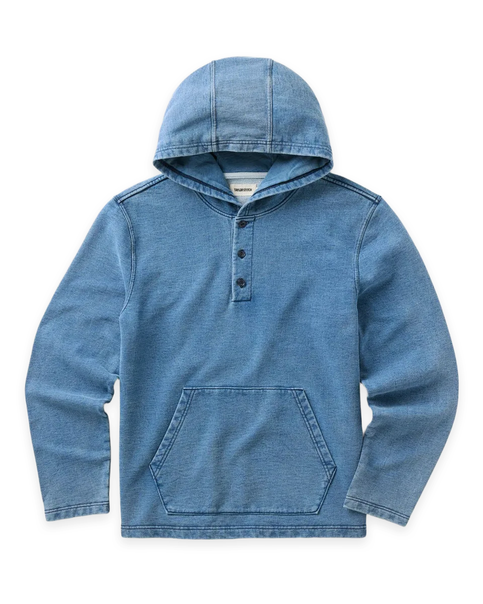 Taylor Stitch The Baja Pullover in Washed Indigo Terry