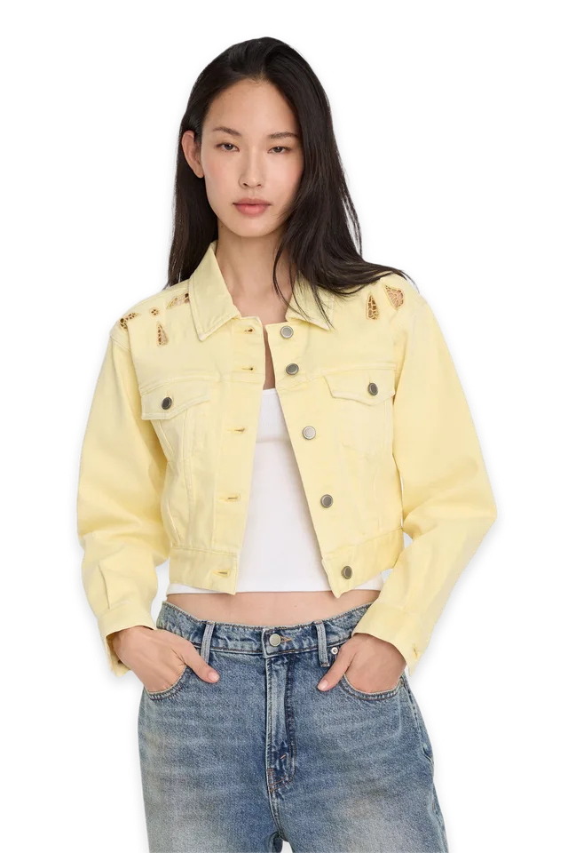 Good American ESSENTIAL CROP DENIM JACKET EMBROIDERED