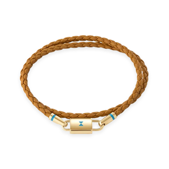 MVMT Double Braided Leather Bracelet Brown/Gold
