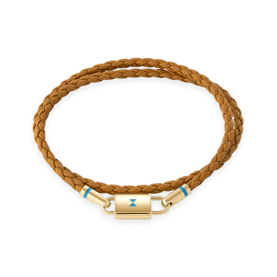 MVMT Double Braided Leather Bracelet Brown/Gold