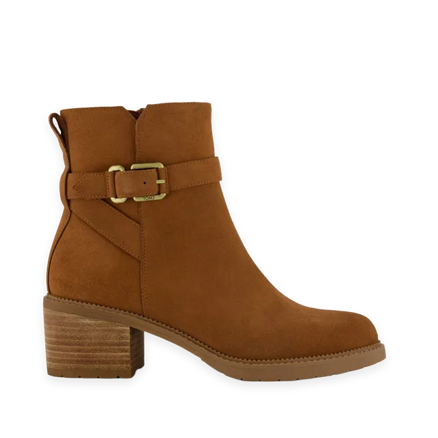 TOMS Womens Hailey Buckle Ankle Boot Water Resistant Amber Brown Suede