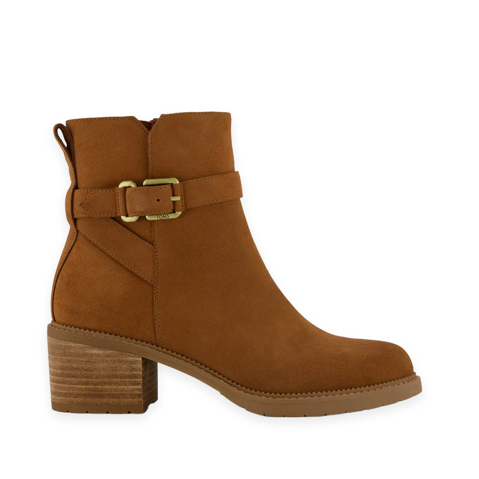 TOMS Womens Hailey Buckle Ankle Boot Water Resistant Amber Brown Suede