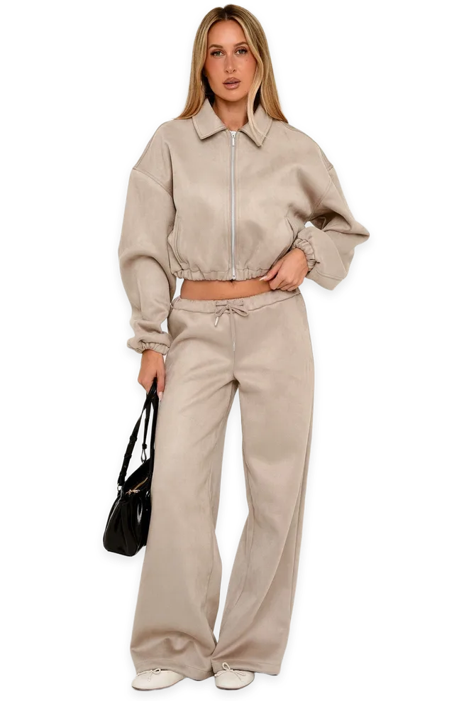 White Fox Isolda Faux Suede Wide Leg Pants Sand
