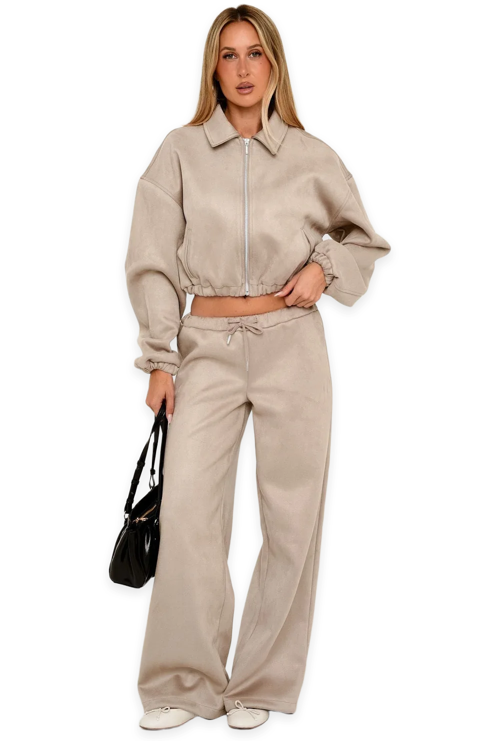 White Fox Isolda Faux Suede Wide Leg Pants Sand, photo 2