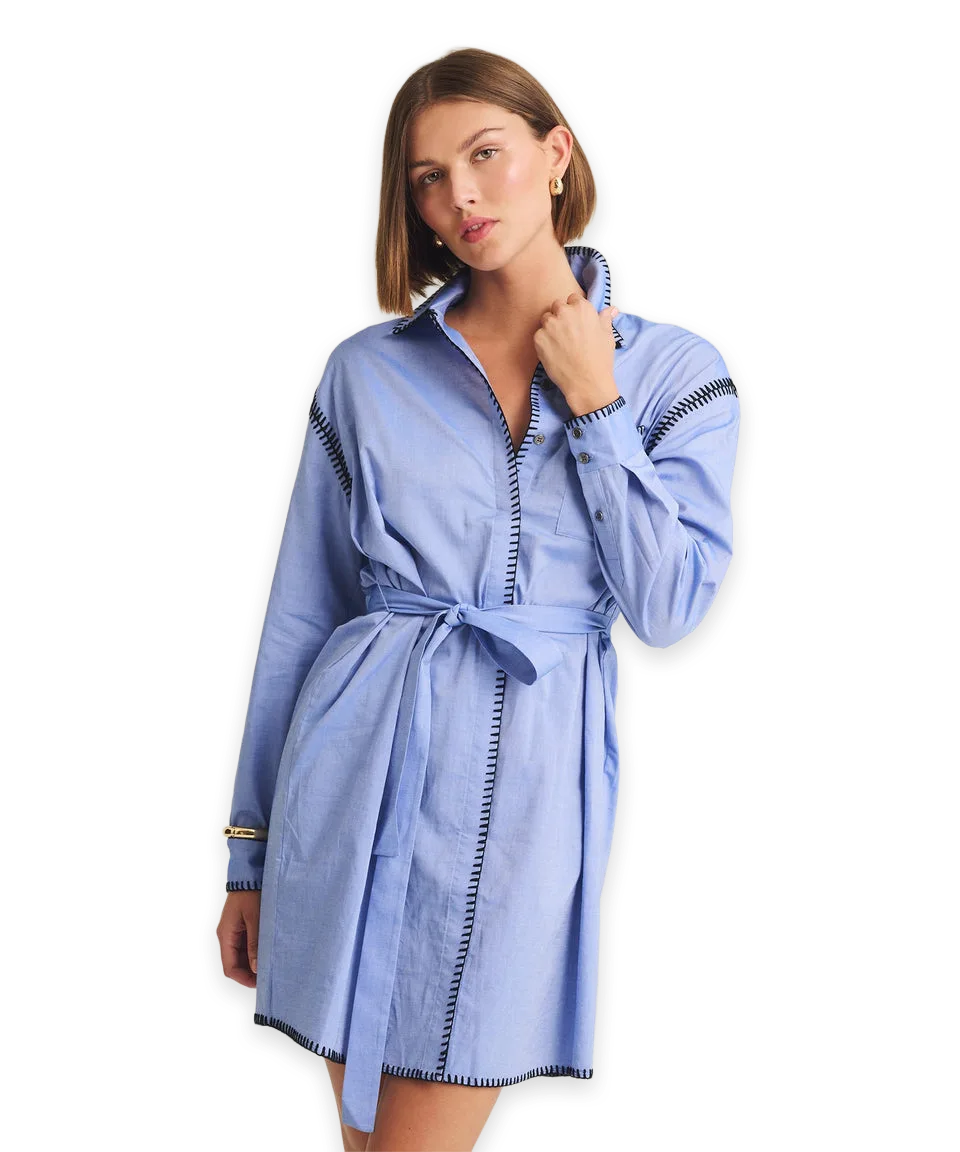 Naadam Woven Button Up Dress with Embroidery Detail