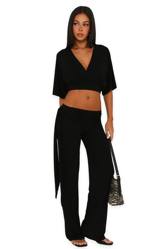 White Fox Love You Mean It Straight Leg Pants Black