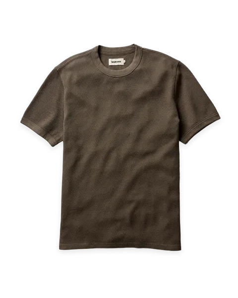 Taylor Stitch The Organic Cotton Short Sleeve Crew in Fatigue Olive Waffle