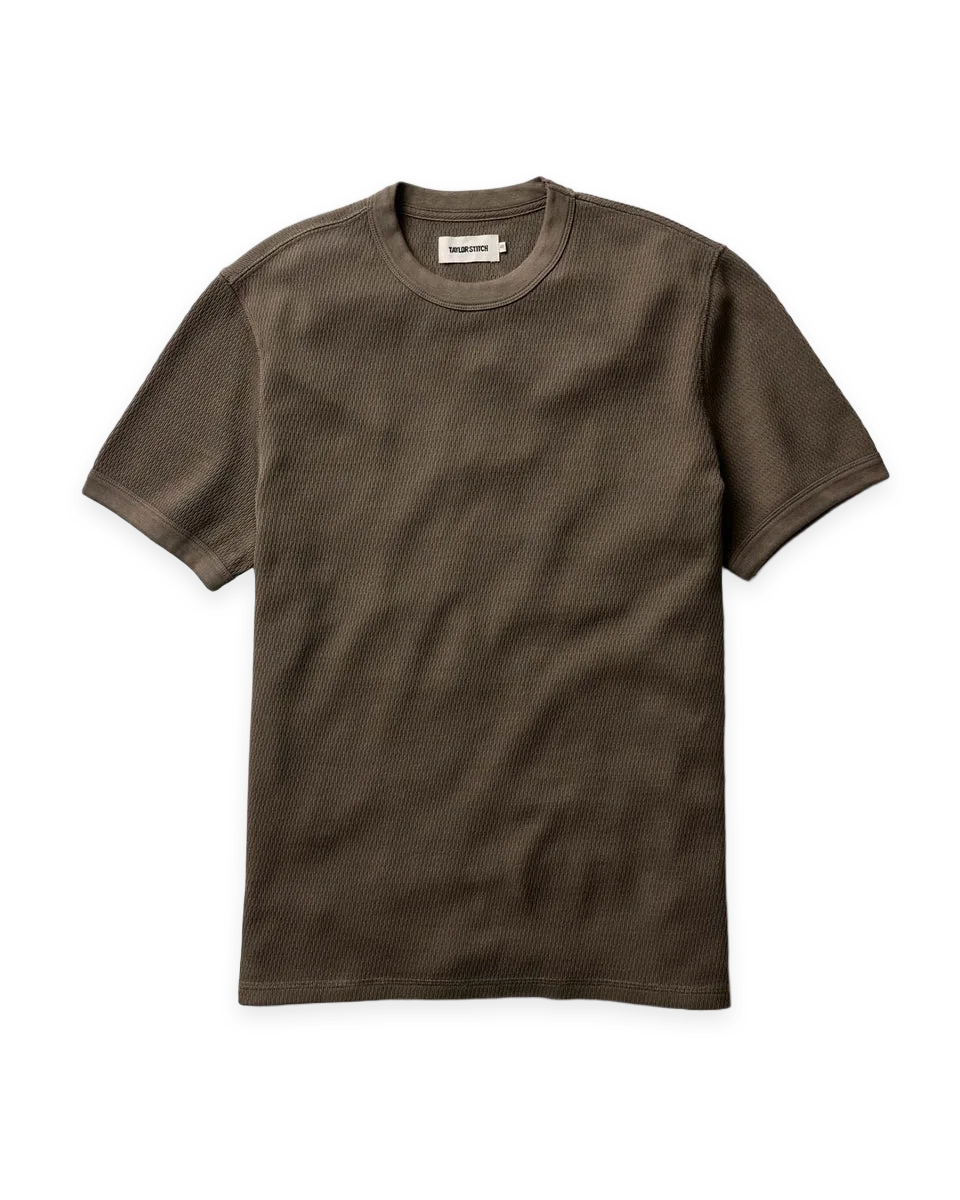 Taylor Stitch The Organic Cotton Short Sleeve Crew in Fatigue Olive Waffle