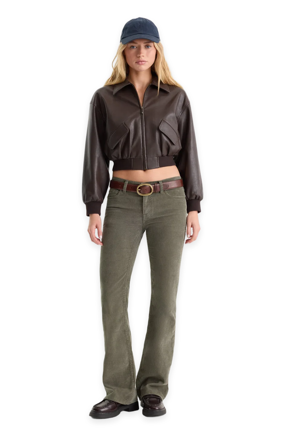 Good American VINTAGE LOW RISE BOOTCUT CORDUROY PANT · WASHED CYPRESS