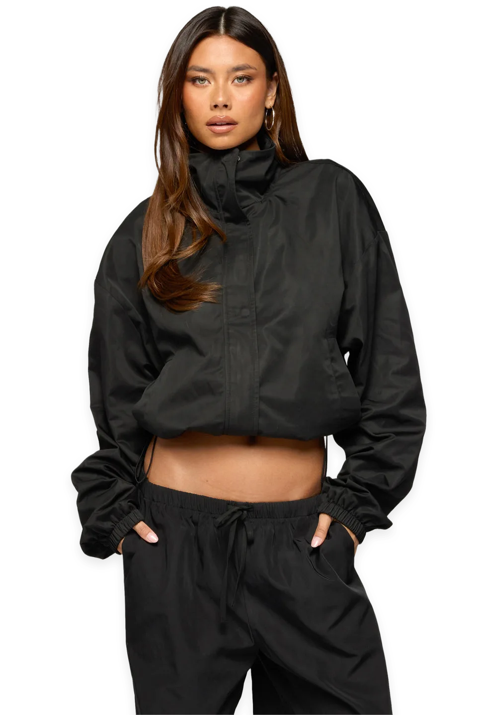 Edikted Corinne Nylon Oversized High Neck Jacket
