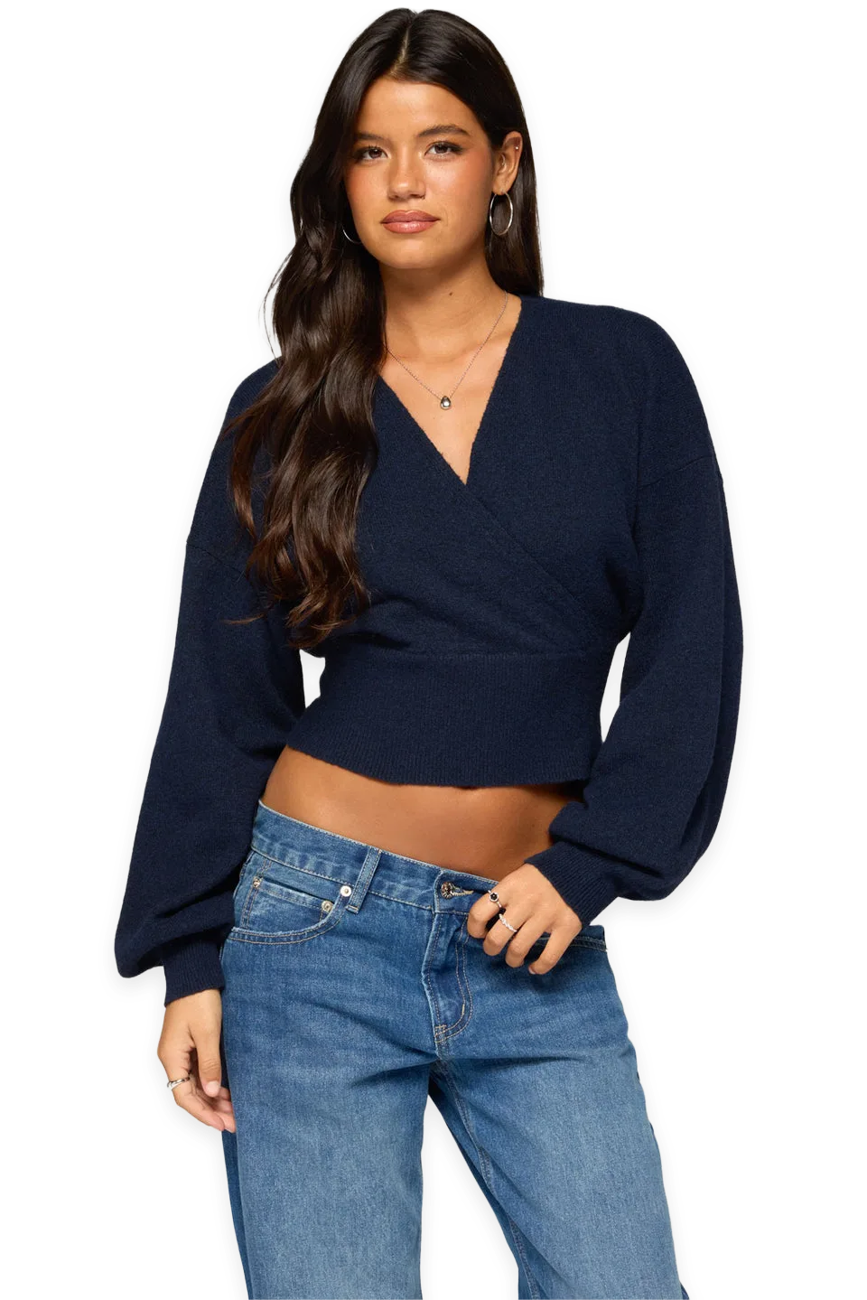 Edikted Lillia V Neck Wrap Sweater