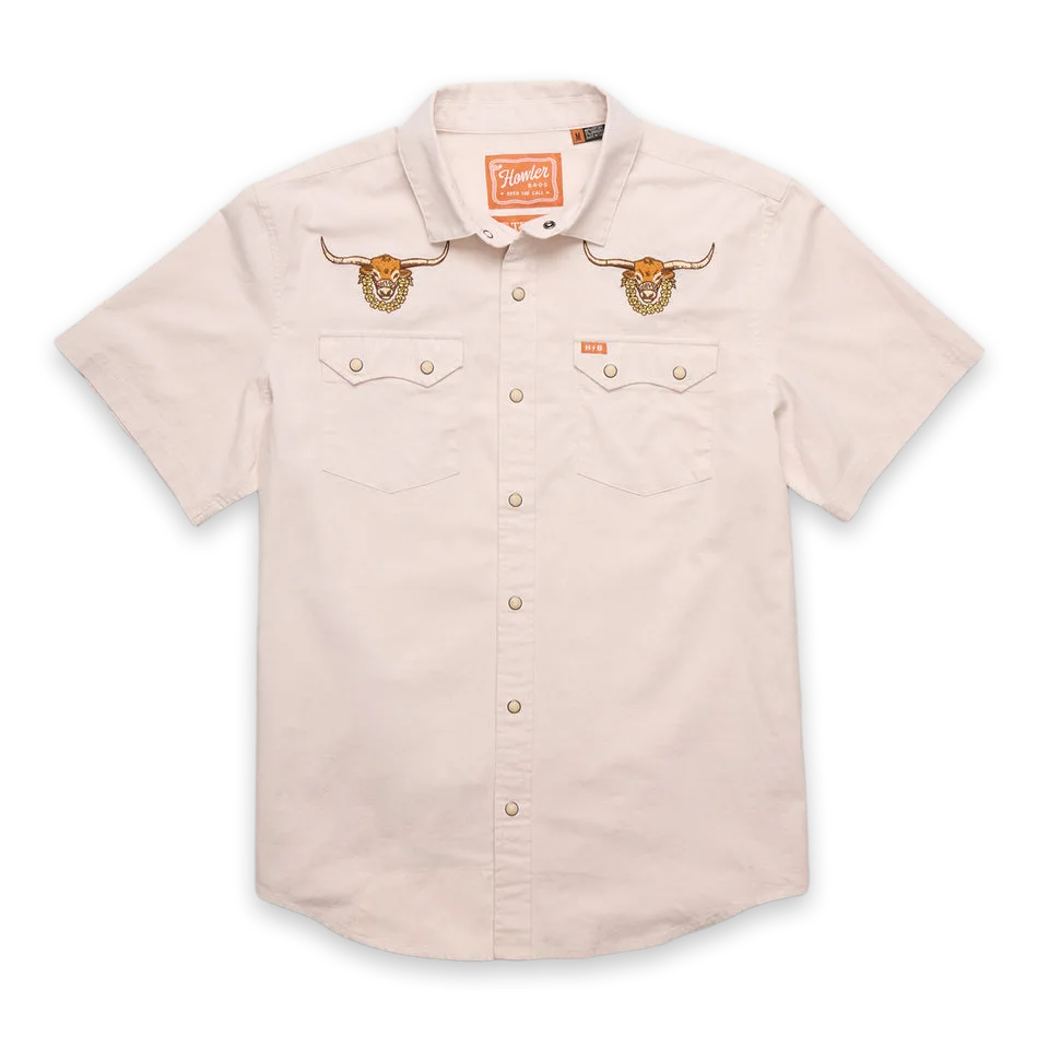 Howler Bros Texas Longhorns Crosscut Deluxe Shortsleeve Snapshirt · Bevos : Riverbed Oxford