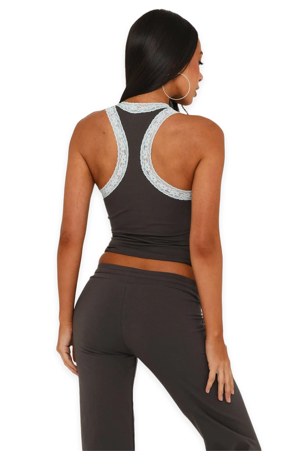 White Fox Midnight Sun Lace Trim Cami Top Charcoal/Baby Blue, photo 2