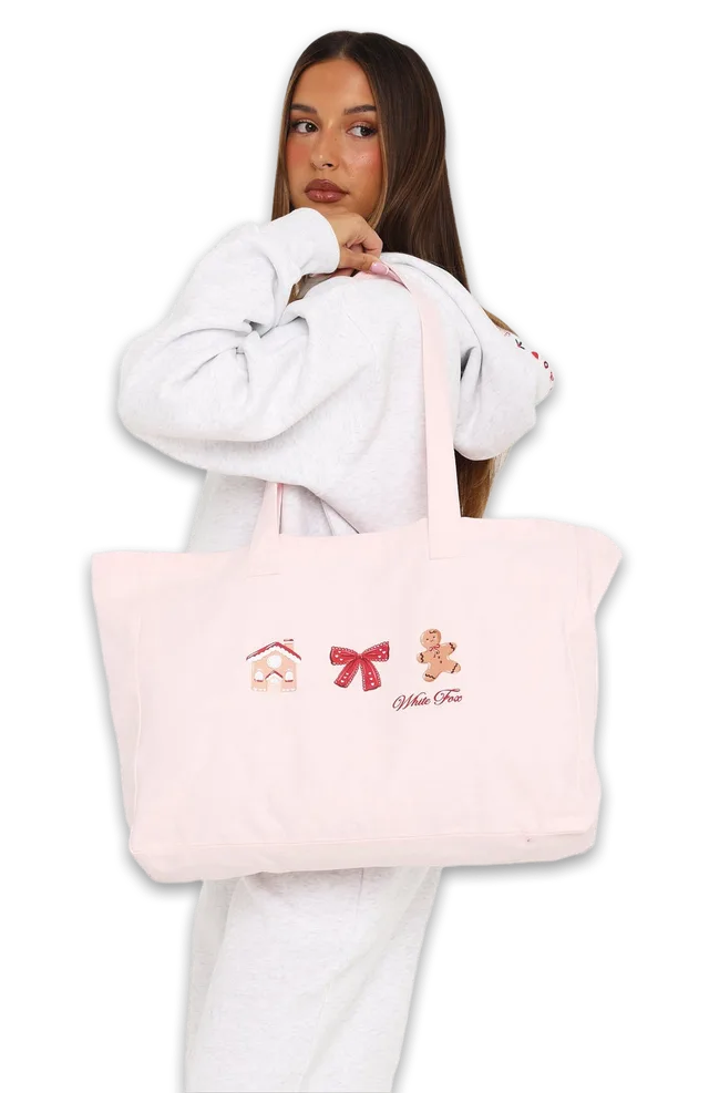 White Fox Merry & Bright Tote Bag Pink