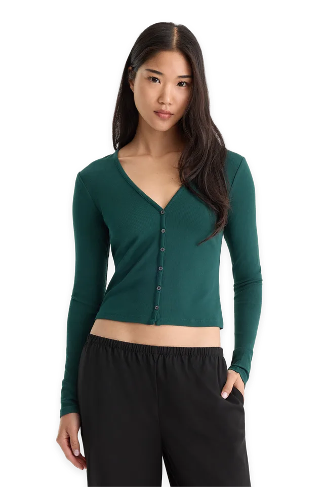 Good American THE RIB V NECK CARDIGAN