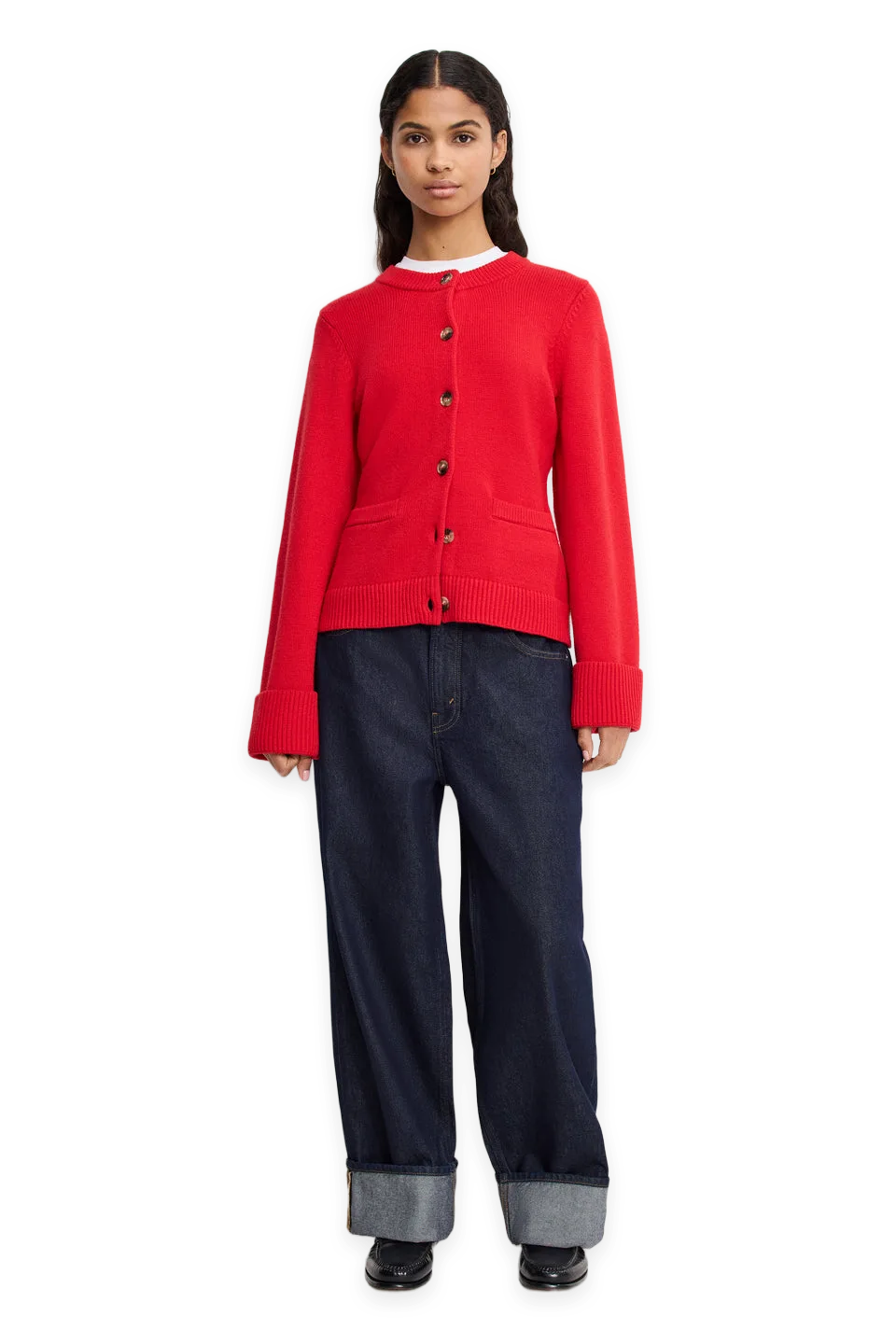 Good American BUTTON FRONT KNIT CARDIGAN · CHILI001